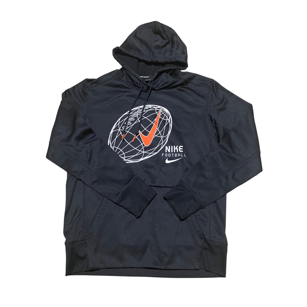 Nike Football Dri-FIT Hoodie Mens Medium Black Orange Graphic Pullover Shirt